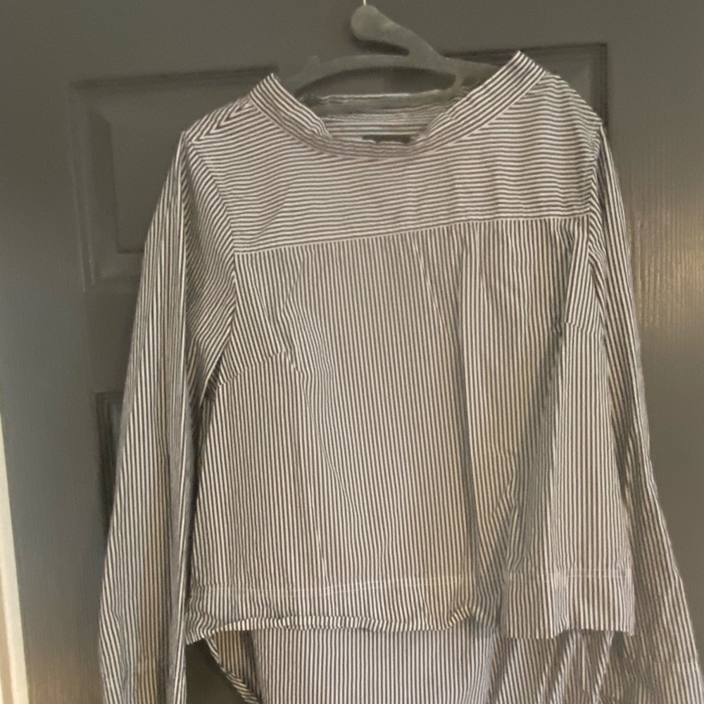 Jcrew cotton black and white stripe high low shirt